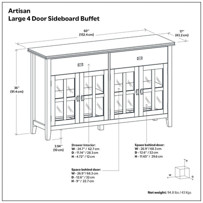 Artisan - Large 4 Door Sideboard Buffet - Russet Brown