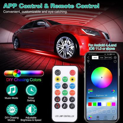 Waterproof RGB Underglow LED Strip Remote App Control Car Underbody Light Music Control Exterior Underbody Lights DC 12V