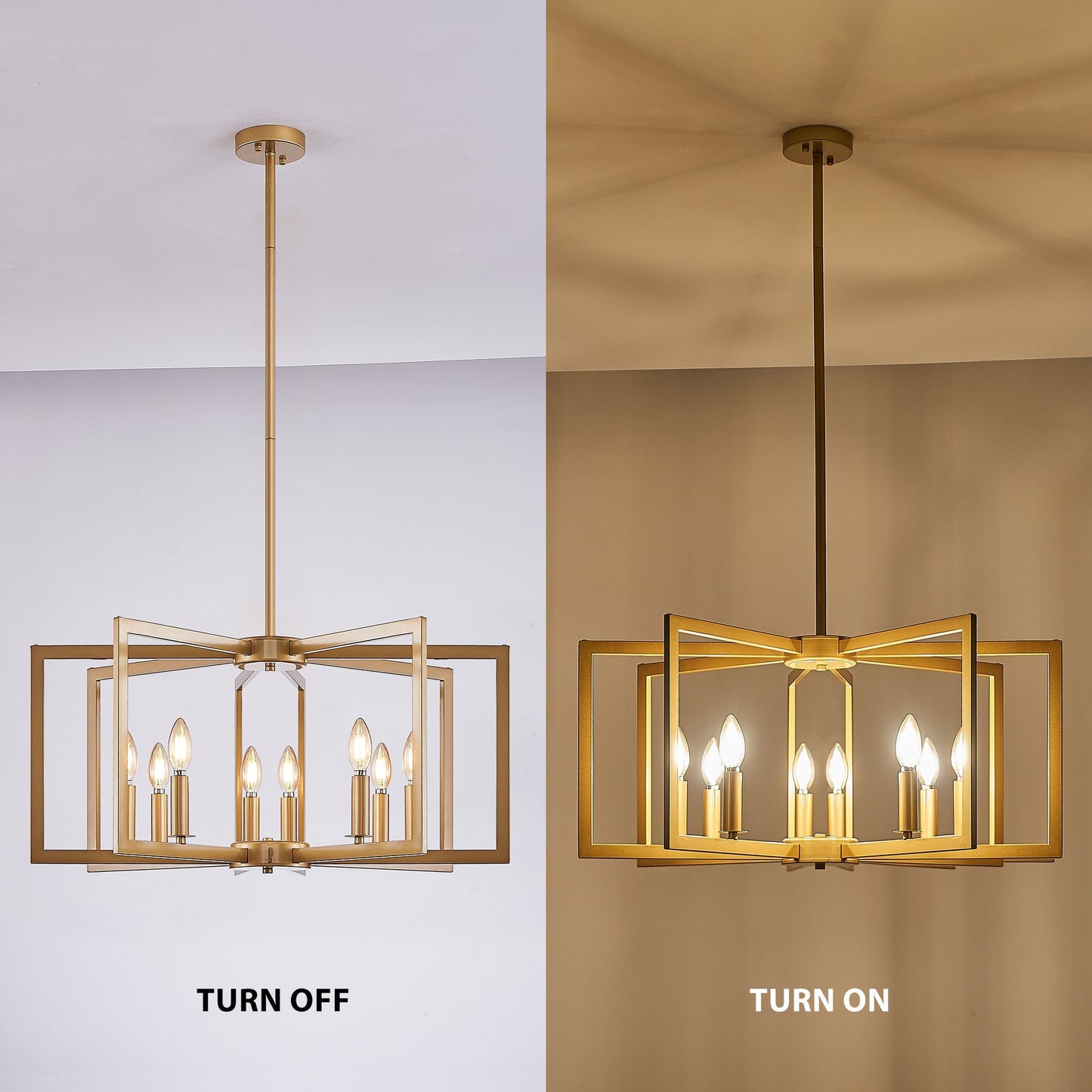 27' Modern Golden Geometric 8-Light Chandelier