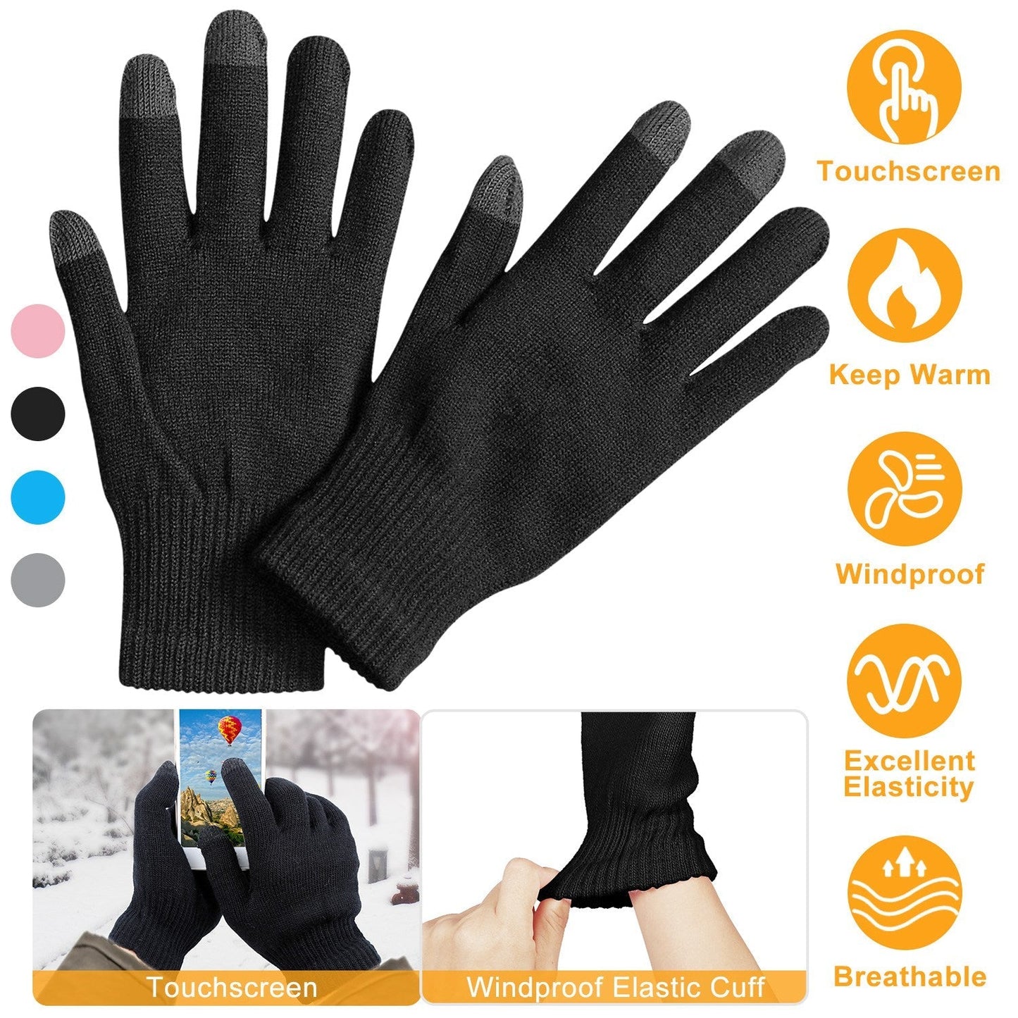 Unisex Winter Knit Gloves Touchscreen Outdoor Windproof Cycling Skiing Warm Gloves