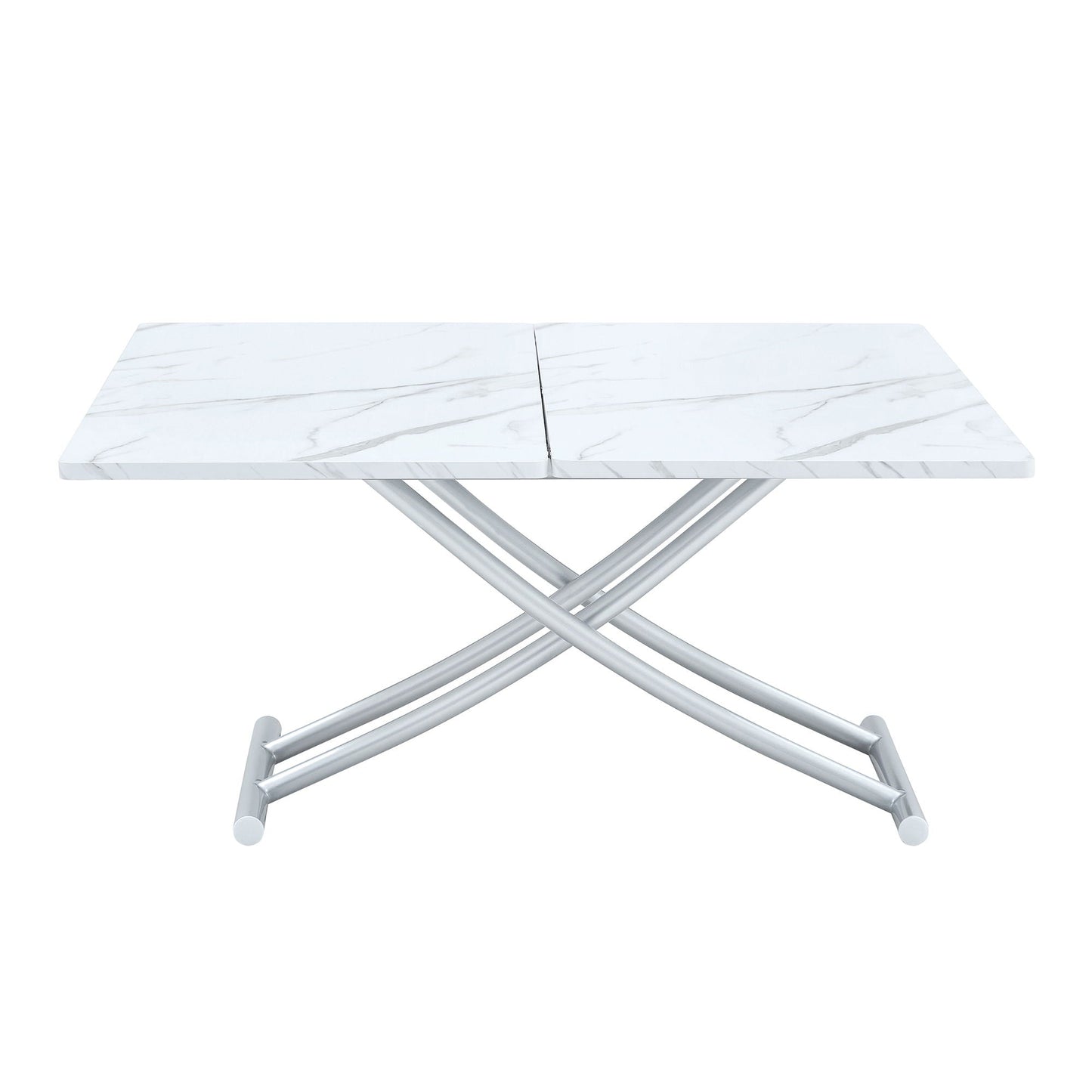 Modern Minimalist Multifunctional Lift Table With Metal Legs - White / Silver