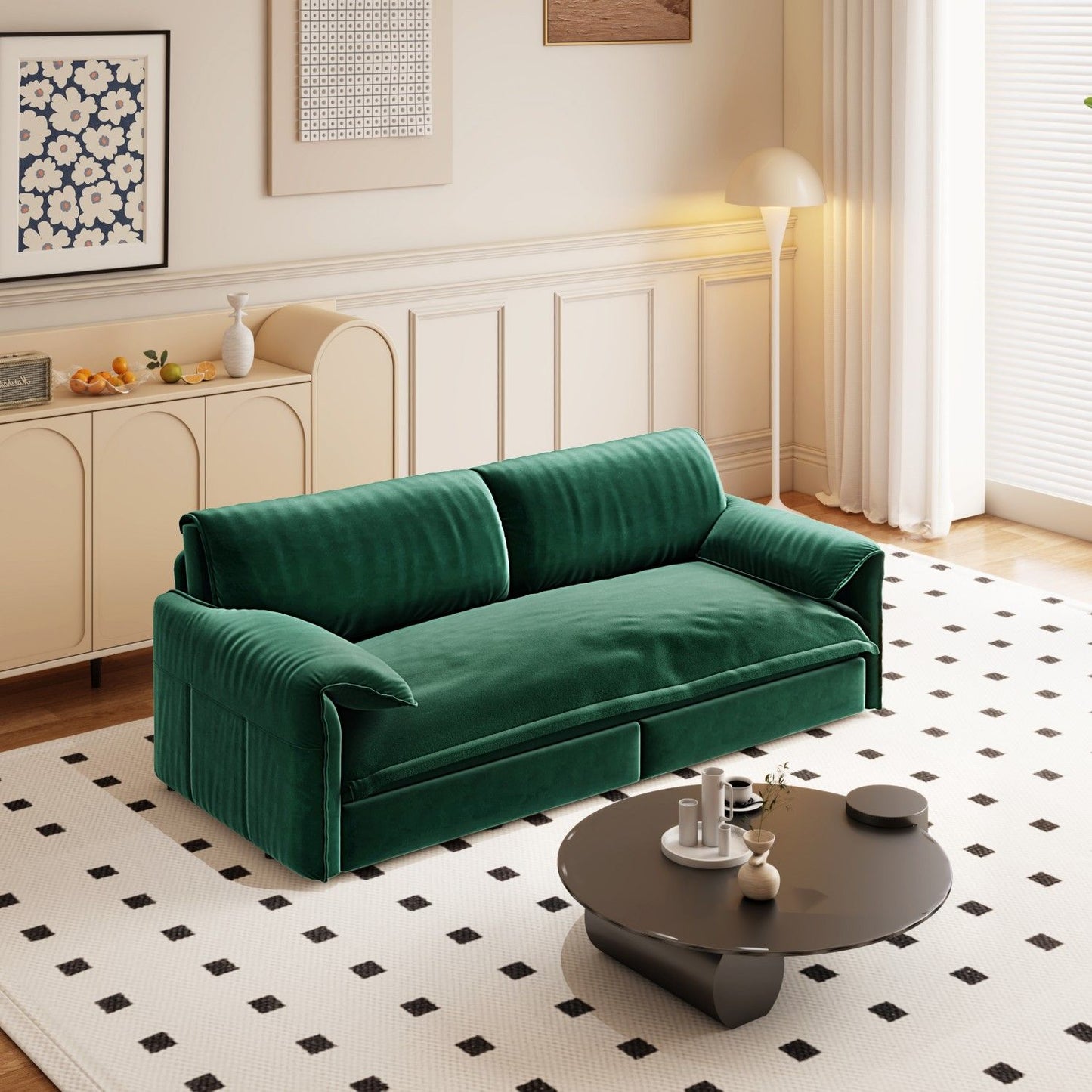 Queen Pull Out 3 In 1 Convertible Sleeper Sofa With Side Storage
