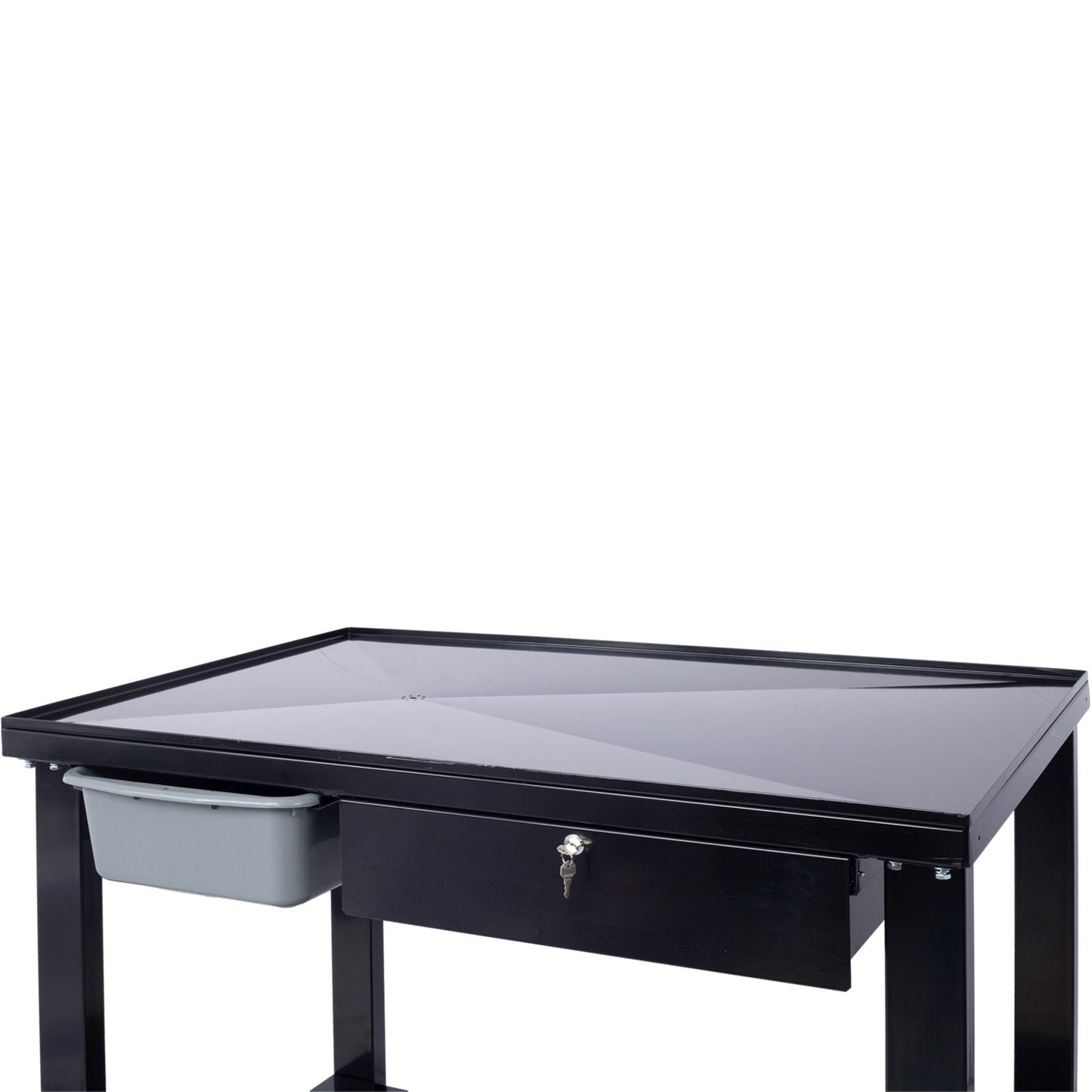 Transmission Teardown Work Station 1 / 2 Ton Capacity Sloping Drain Table Locking Drawer Removable Drain Basin Full-Width Lower Shelf Four 4" Caster Wheels