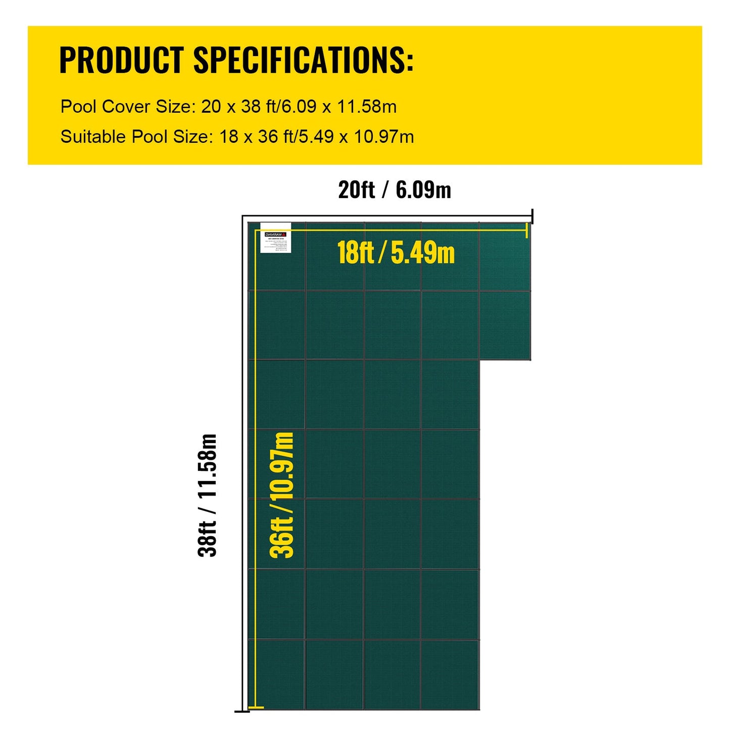 Inground Pool Safety Cover, 20 ft x 38 ft Rectangular with Right Step