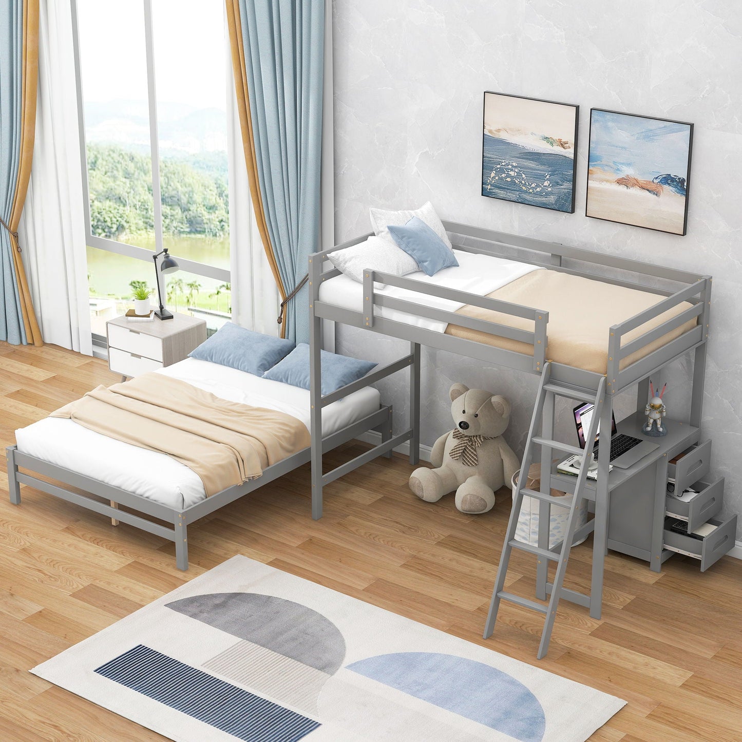 Bunk Bed With Built In Desk And 3 Drawers