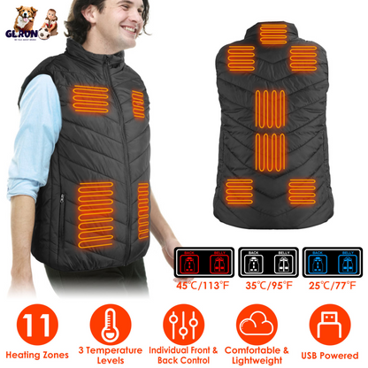 Heated Vest Electric USB Jacket Men Women Heating Coat Thermal Body Warmer Wear with 3 Temperature Levels