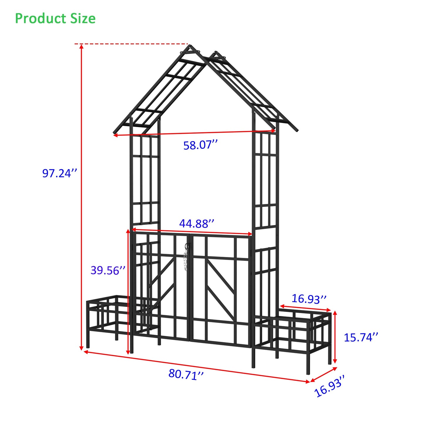 Metal Garden Arch with Gate and Planter for Climbing Plants