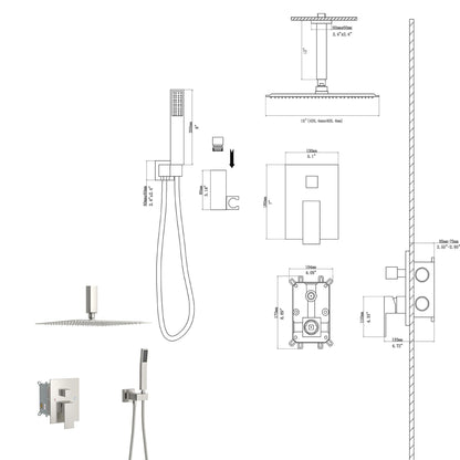 Dual Shower Head 16" Ceiling Mount Square Shower System With Rough In Valve
