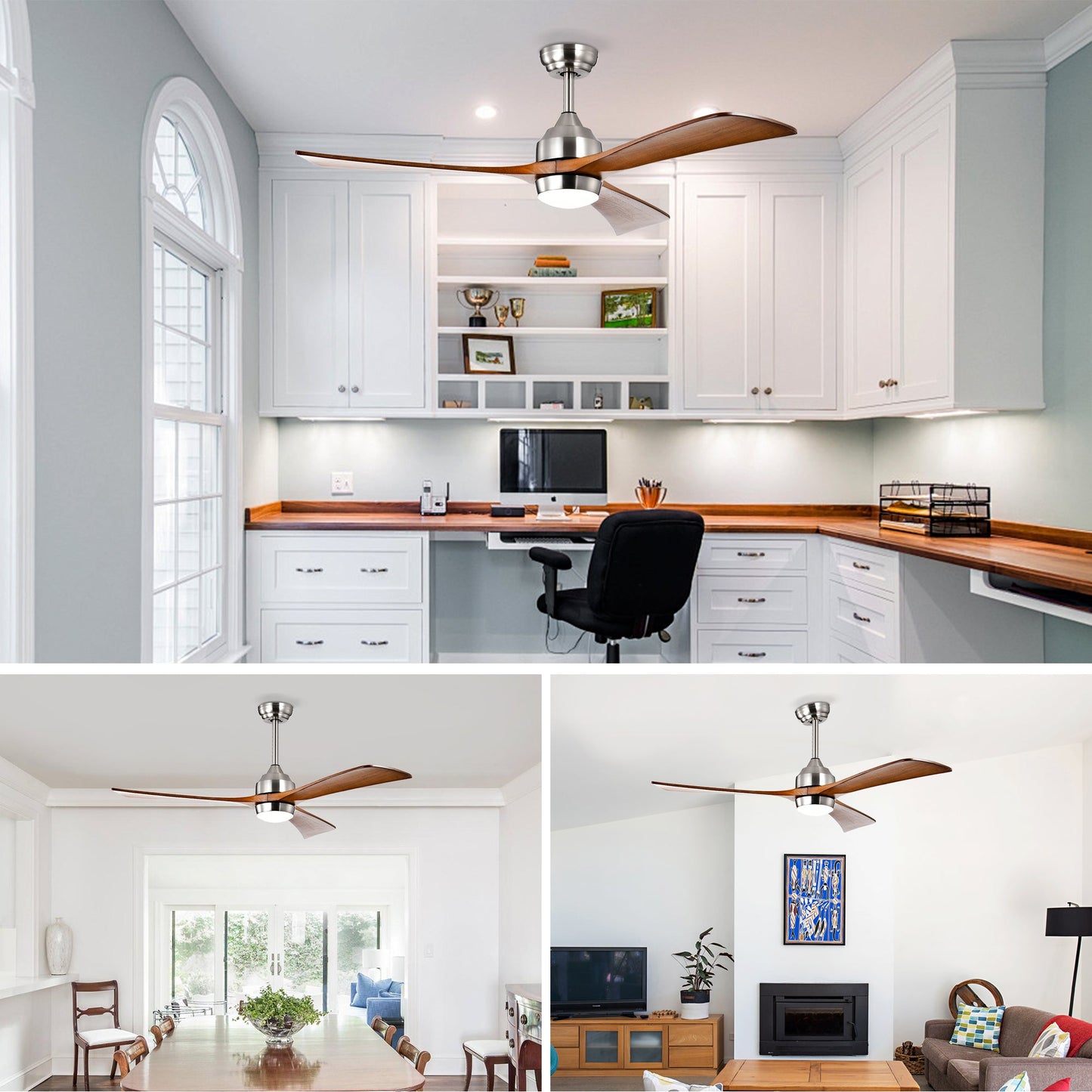 52" Solid Wood Blades Ceiling Fan with Lights and Remote Control