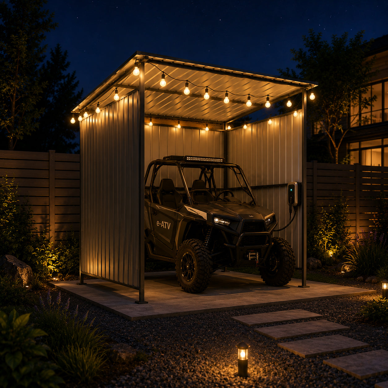 6x6FT Outdoor Pergola with Hardtop Roof, Lean-to Metal Shelter
