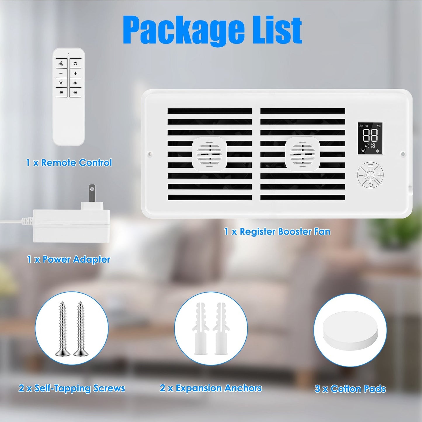 Register Booster Fan Smart AC Vent Booster Fan Fits 4" x 10" Register Holes with 3 Modes 10 Speeds 2H/4H Timer LCD Screen 2 Scent Diffuser Slots Remot
