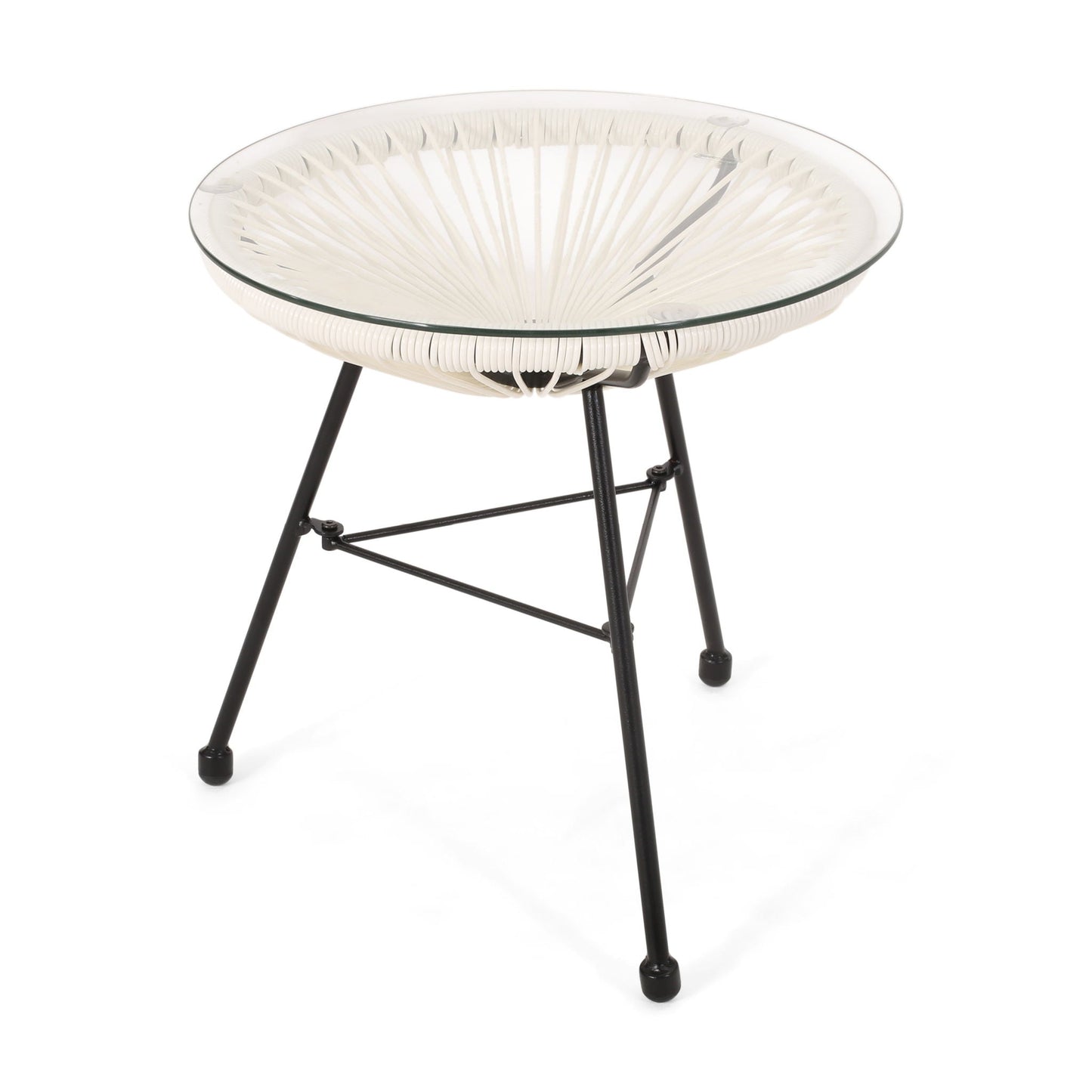 Nusa Modern Rattan Side Table With Tempered Glass Top