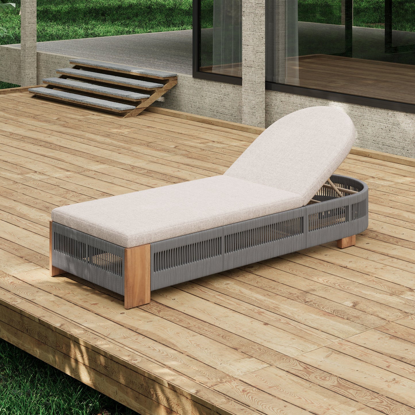 Outdoor Chaise Lounge Chair with Adjustable Backrest and Cushion