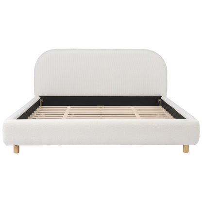 Queen Size Upholstered Bed With Boucle Fabric