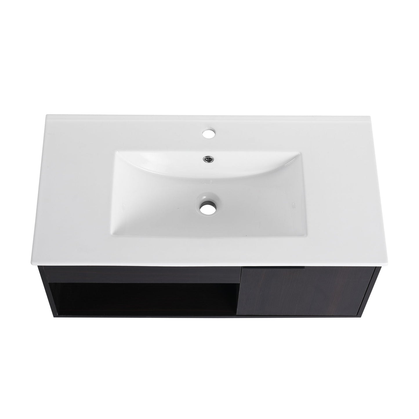 Wall Mounted Floating Bathroom Vanity With Open Shelf & Soft Close Door