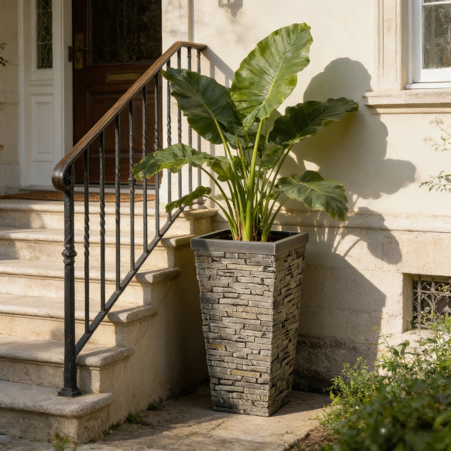 Tall Stone-Effect Square Planter