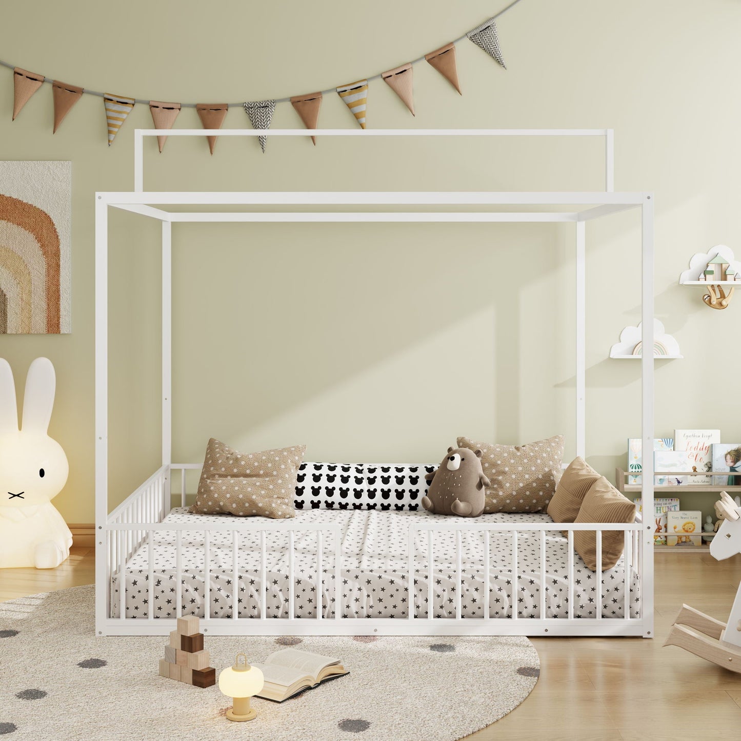 3 In 1 Convertible Montessori Floor Bed With Fenced Support