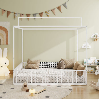 3 In 1 Convertible Montessori Floor Bed With Fenced Support