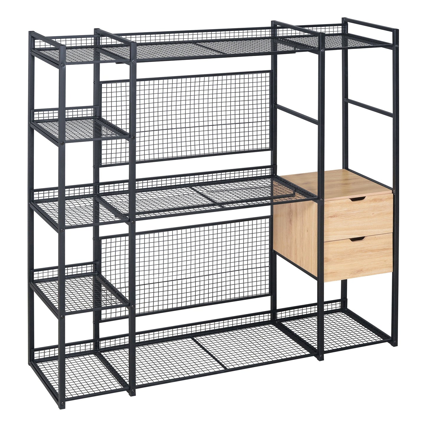 Open Style Wardrobe With Hanging Rails, Shelves And Drawers