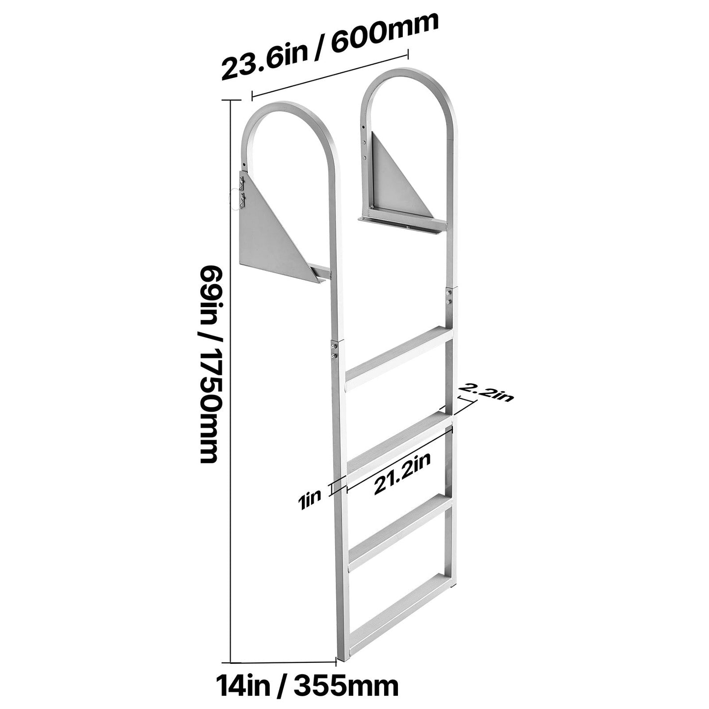 Flip-Up Dock Ladder, 4-Step, Heavy-Duty Aluminum Alloy Pontoon Boat Swim Ladder