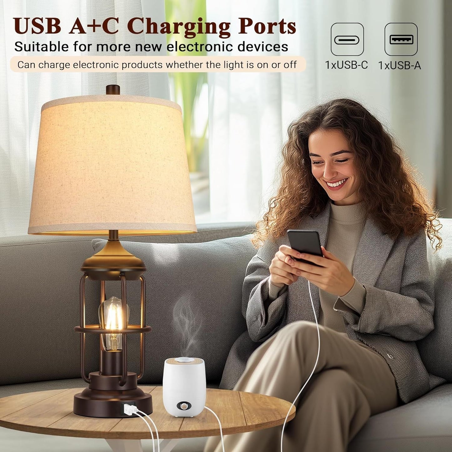 Table Lamp Set of 2 with USB Ports, Touch Control, and 3-Way Dimmable Light