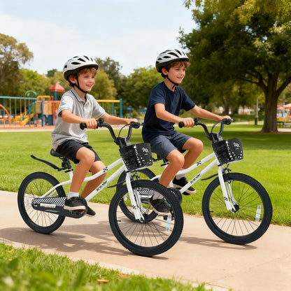 20 Inch Kids Bike Adjustable with Kickstand and Storage Basket for Aged 8+ Years