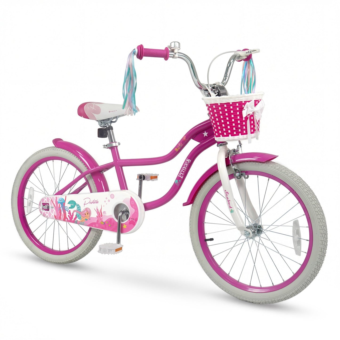 Kids Bike 18-Inch with Training Wheels and Basket Rose Red