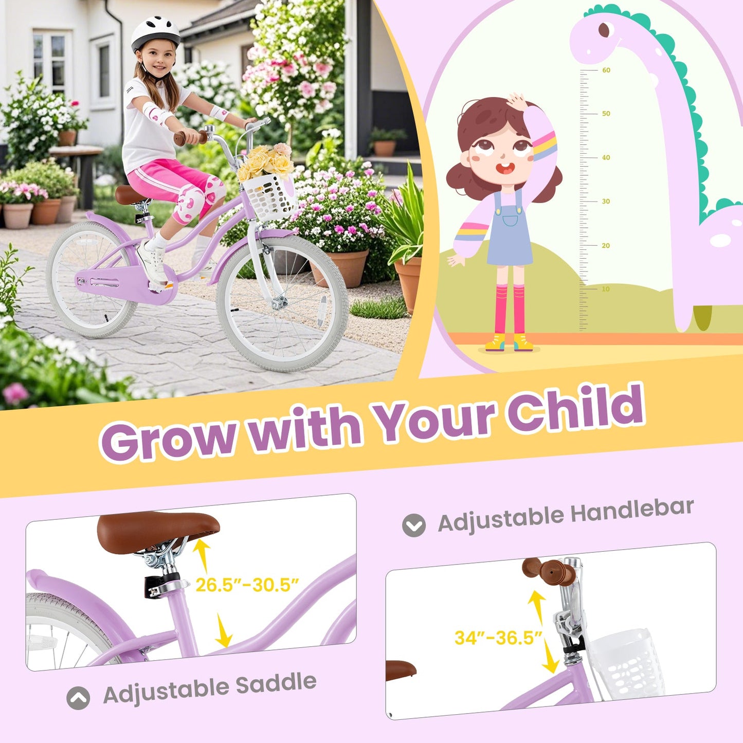 20 Inch Adjustable Kids Bike with 2 Brake System