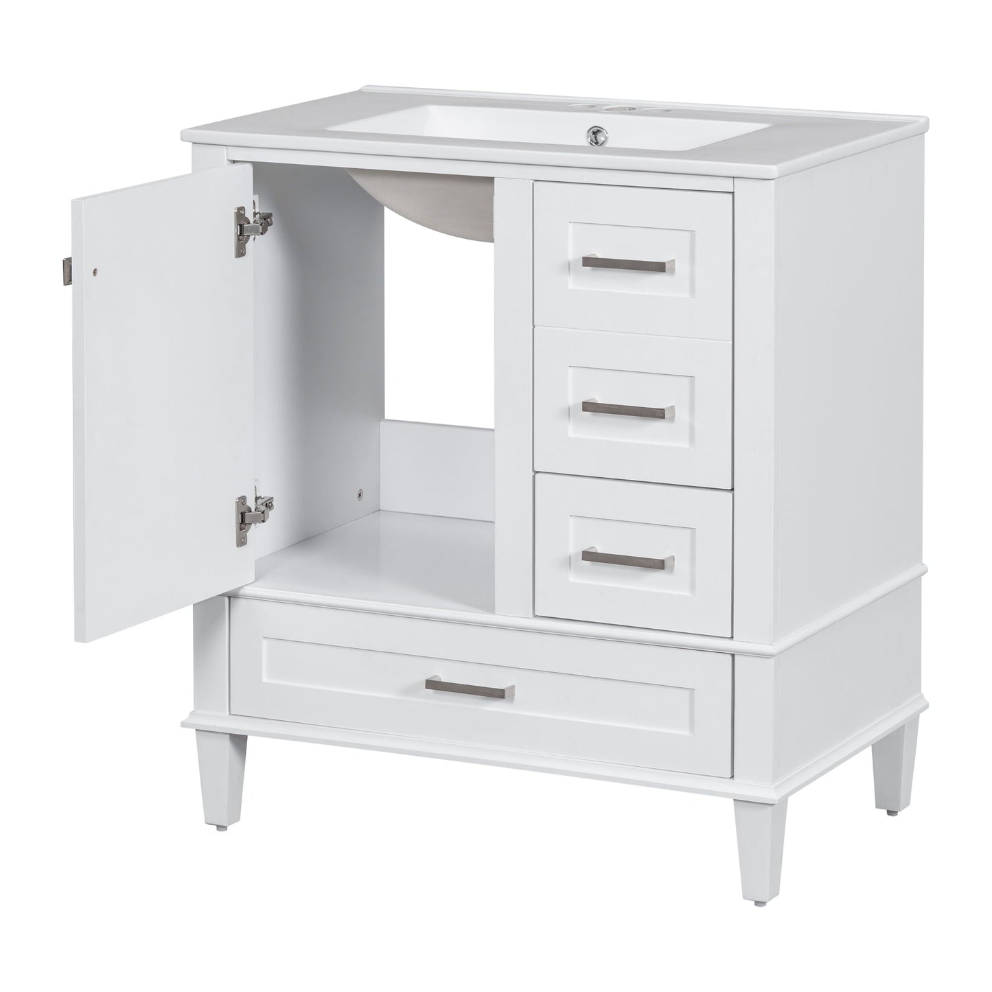 Bathroom Vanity & Tall Storage Cabinet Set With Doors, Adjustable Shelves, Soft Close Hinges, Sink