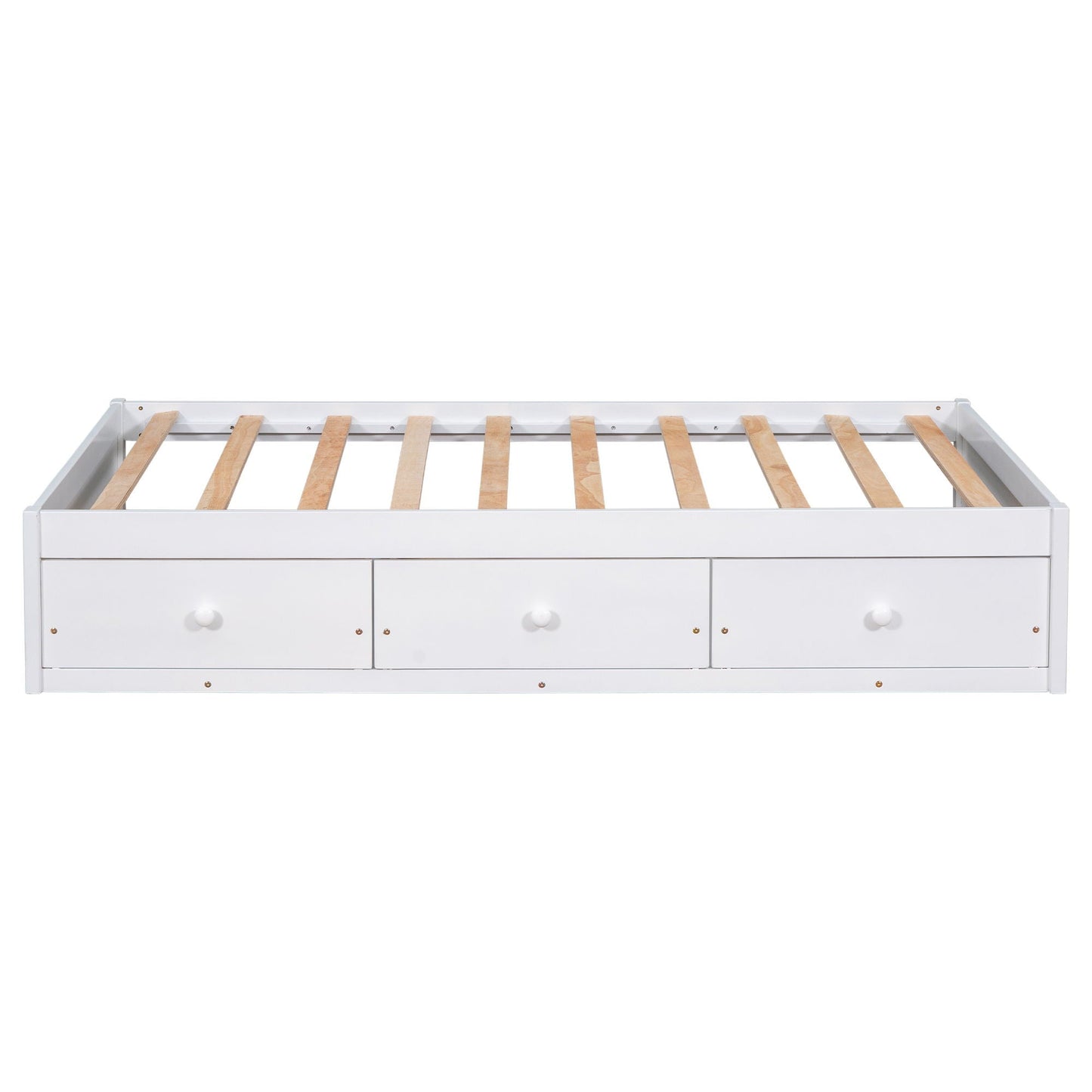 Twin Size Platform Storage Bed With 3 Drawers - White