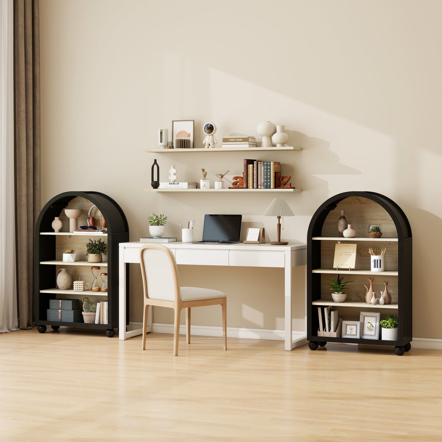 Arched 4-Tier Storage Cabinet with Carved Edges