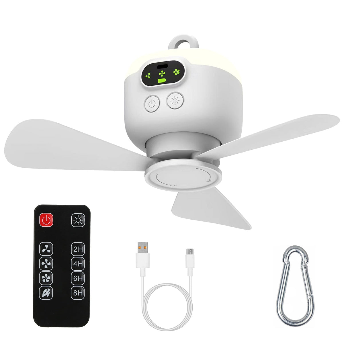 2 In 1 Portable Camping Fan with LED Lantern 8000mAh Battery Powered Tent Fan with Carabiner Digital Display 4 Speeds 4 Timer Settings for Camping Can