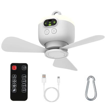 2 In 1 Portable Camping Fan with LED Lantern 8000mAh Battery Powered Tent Fan with Carabiner Digital Display 4 Speeds 4 Timer Settings for Camping Can
