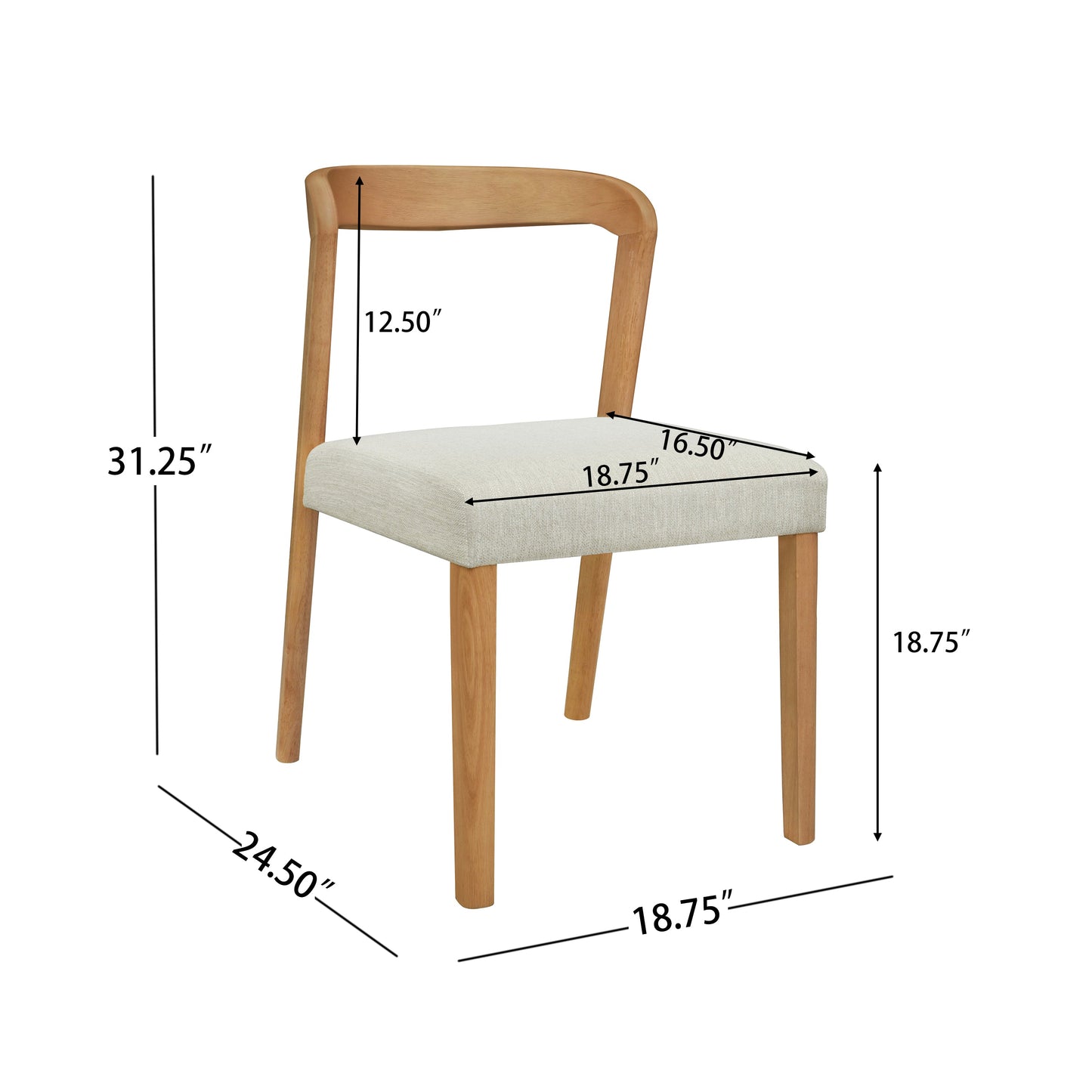 Solid Rubber Wood Dining Chairs (Natural Oak + Beige) Set of 2