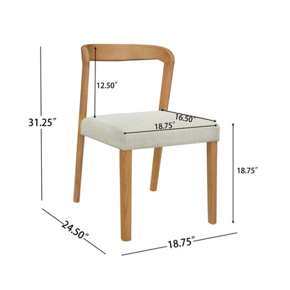Solid Rubber Wood Dining Chairs (Natural Oak + Beige) Set of 2