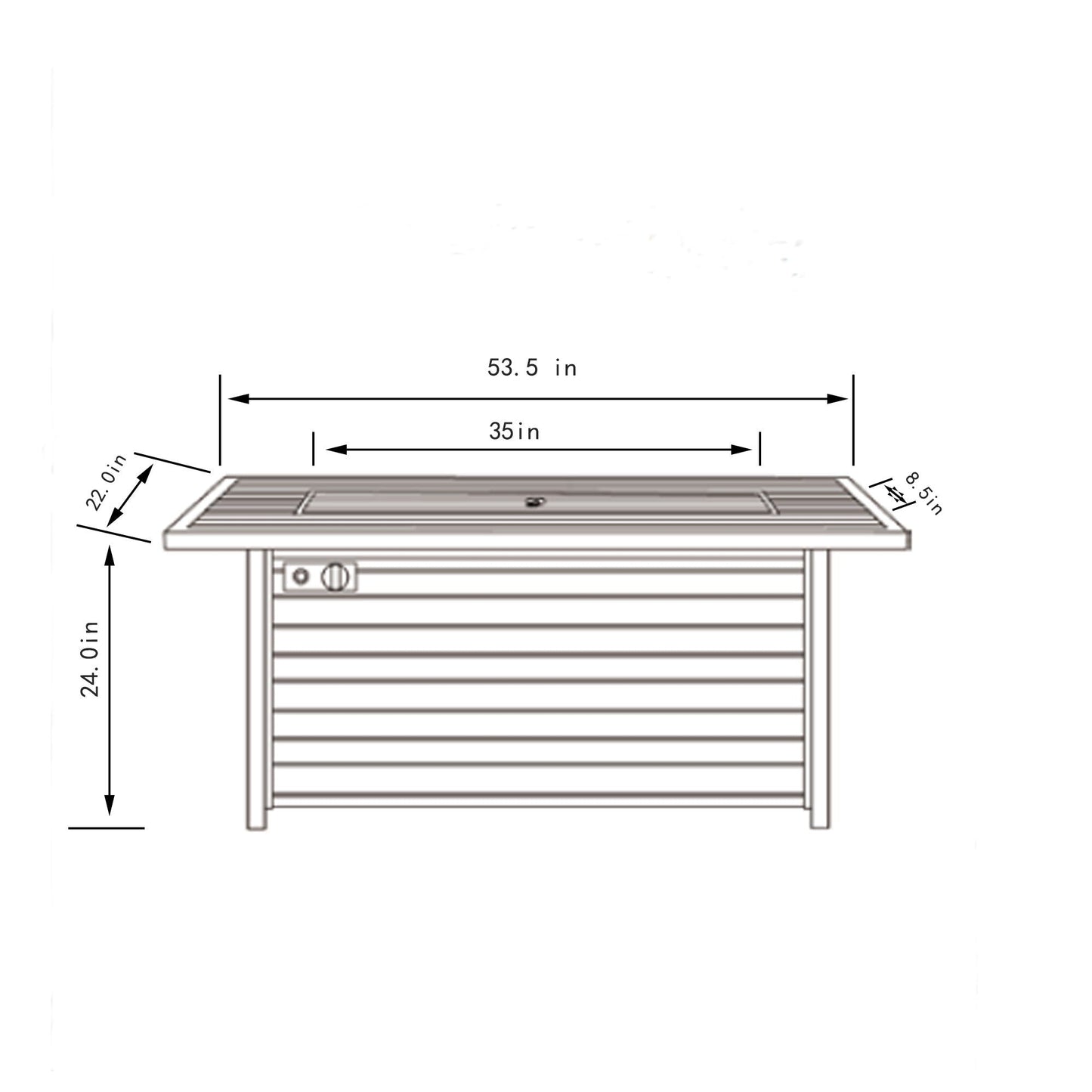 Propane Gas Fire Pit Table, 50000 Btu, Rectangular For Outside - Light Beige