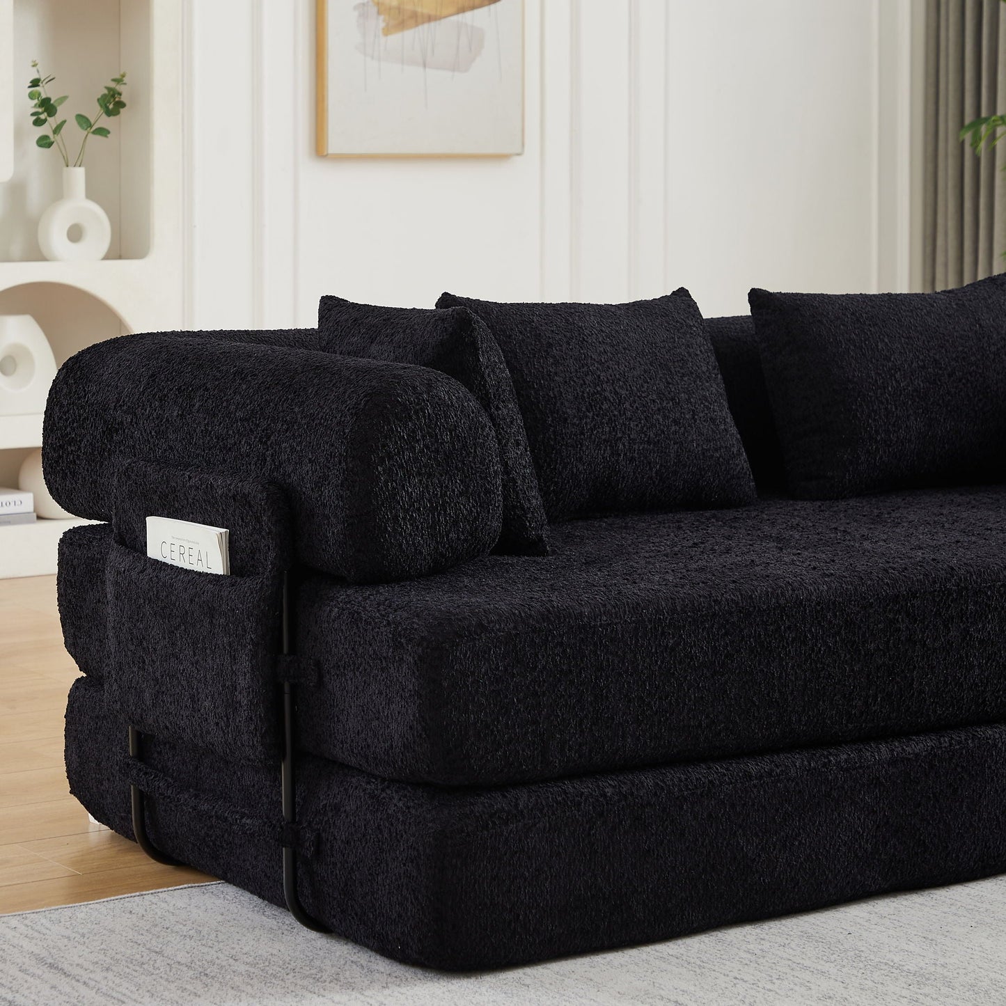 Convertible Sleeper Sofa Bed With Cylindrical Pillow