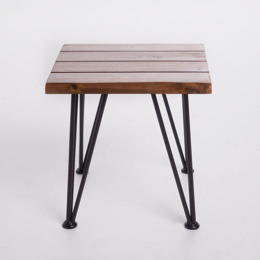 Zenith Outdoor Industrial Accent Table Set of 2 - Teak