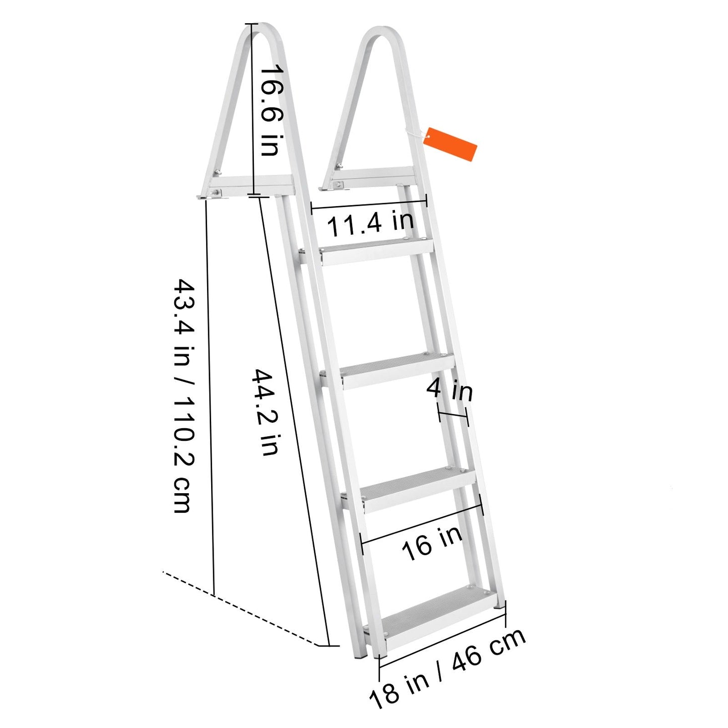 Dock Ladder, Removable 4 Steps, 350 lbs Load Capacity