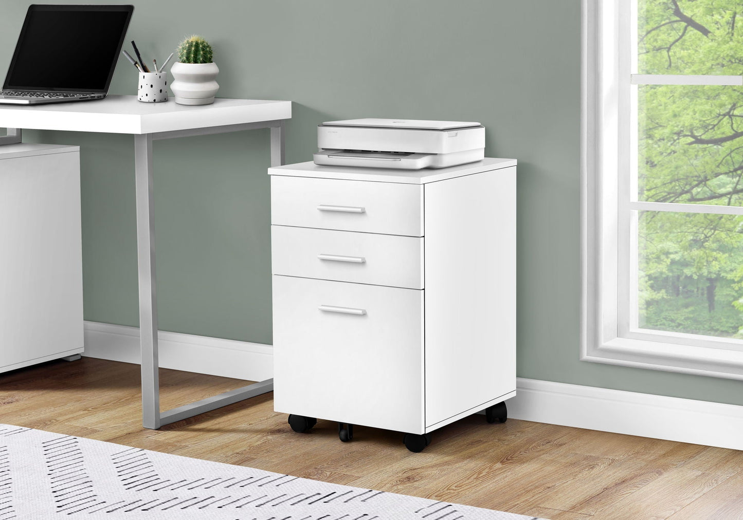 File Cabinet, Rolling Mobile Storage Drawers, Contemporary Office Cabinet