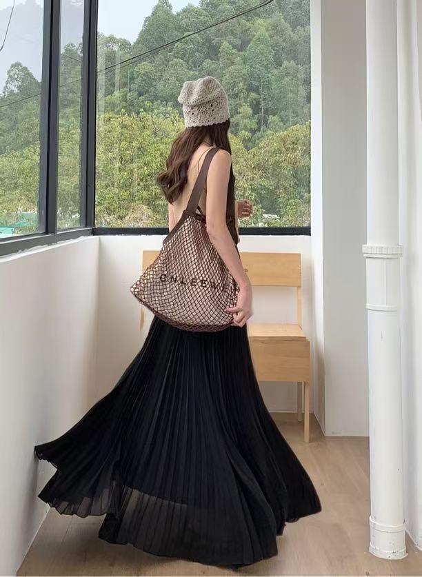 Spring And Summer New Plus-Size Pleated Skirt For Women, Stylish Pleated A-Line Long Skirt, Chiffon High-Waisted Tulle Skirt For Plus-Size Women