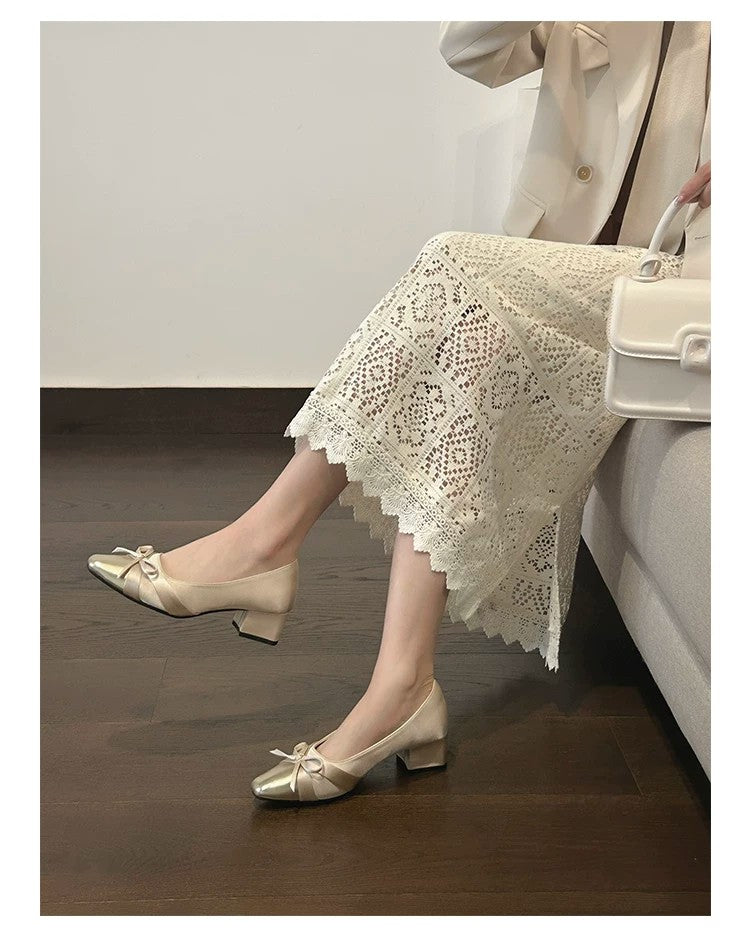 Women 2026 Spring Autumn New Square Toe High Heels, Soft Leather Comfortable Block Mid Heel Versatile Daily Shoes