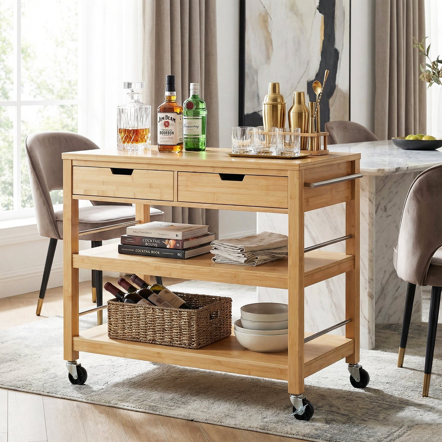 Indoor Multifunctional Bamboo Kitchen Cart