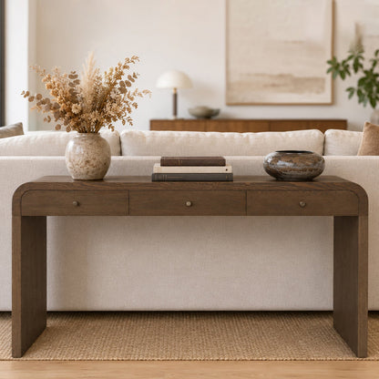 Dark Table with 3-Drawer Storage
