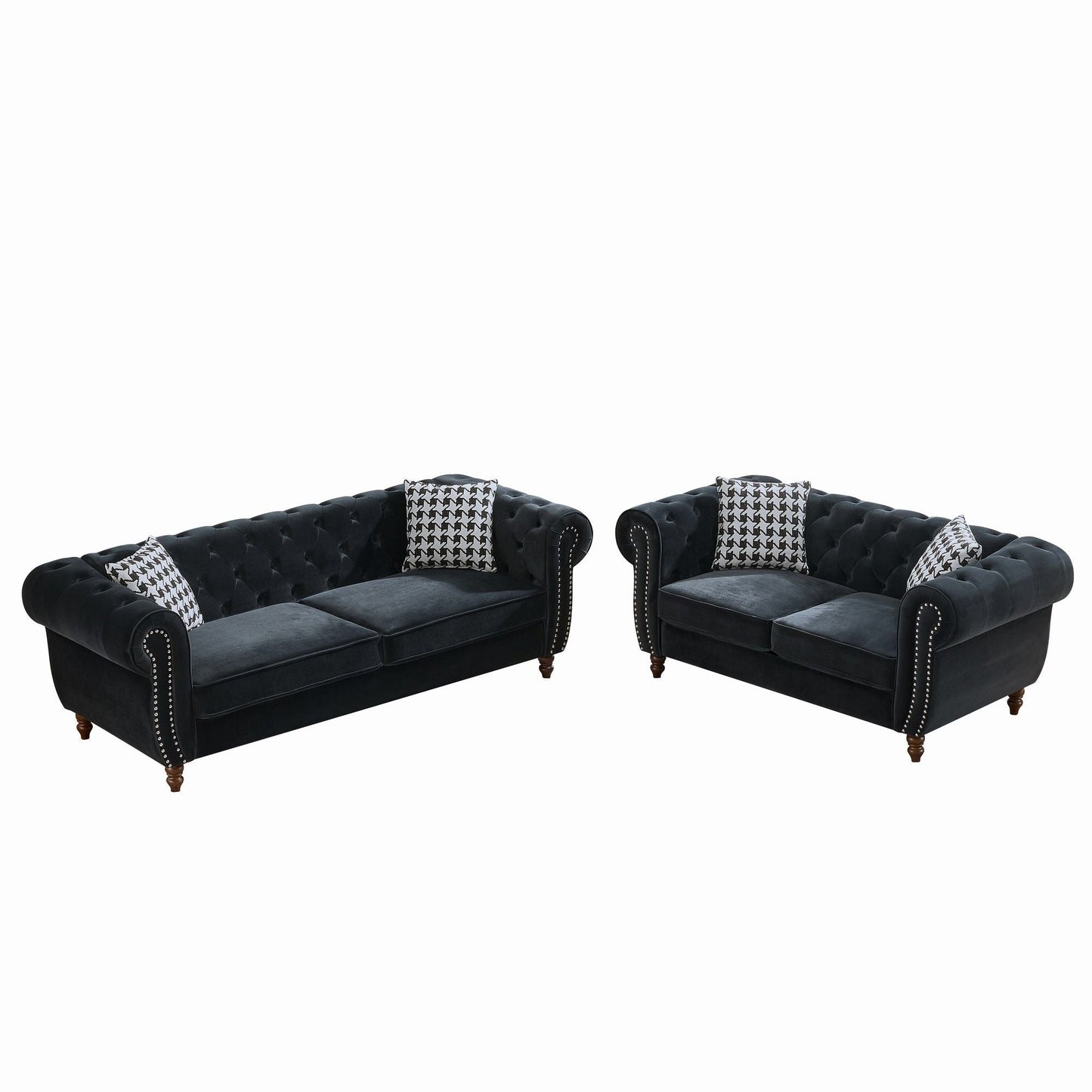 Chesterfield 3 And 2 Seater Upholstery Sofa With Roll Armrest & Nailhead Fabric Couch