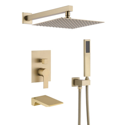 Tub Shower Faucet Set With 12" Rain Shower Head And Handheld Spray Combo