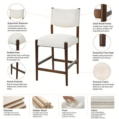 26.4" Solid Wood Counter Height Barstools, Modern Bar Stools Set of 2