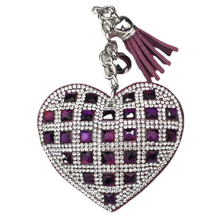LuxeCharm Sparkling Gold Rhinestone Heart Keychain | Champagne Crystal Studded Heart Bag Charm with Tassel and Bell – European Style Personalized Gift