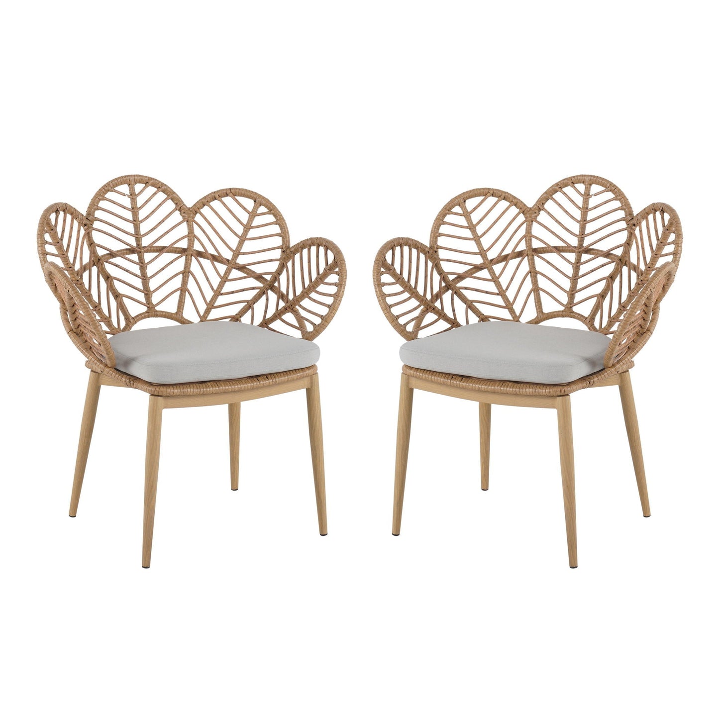 Kirk Outdoor Wicker Peacock Shape Papasan Style Chair Set of 2