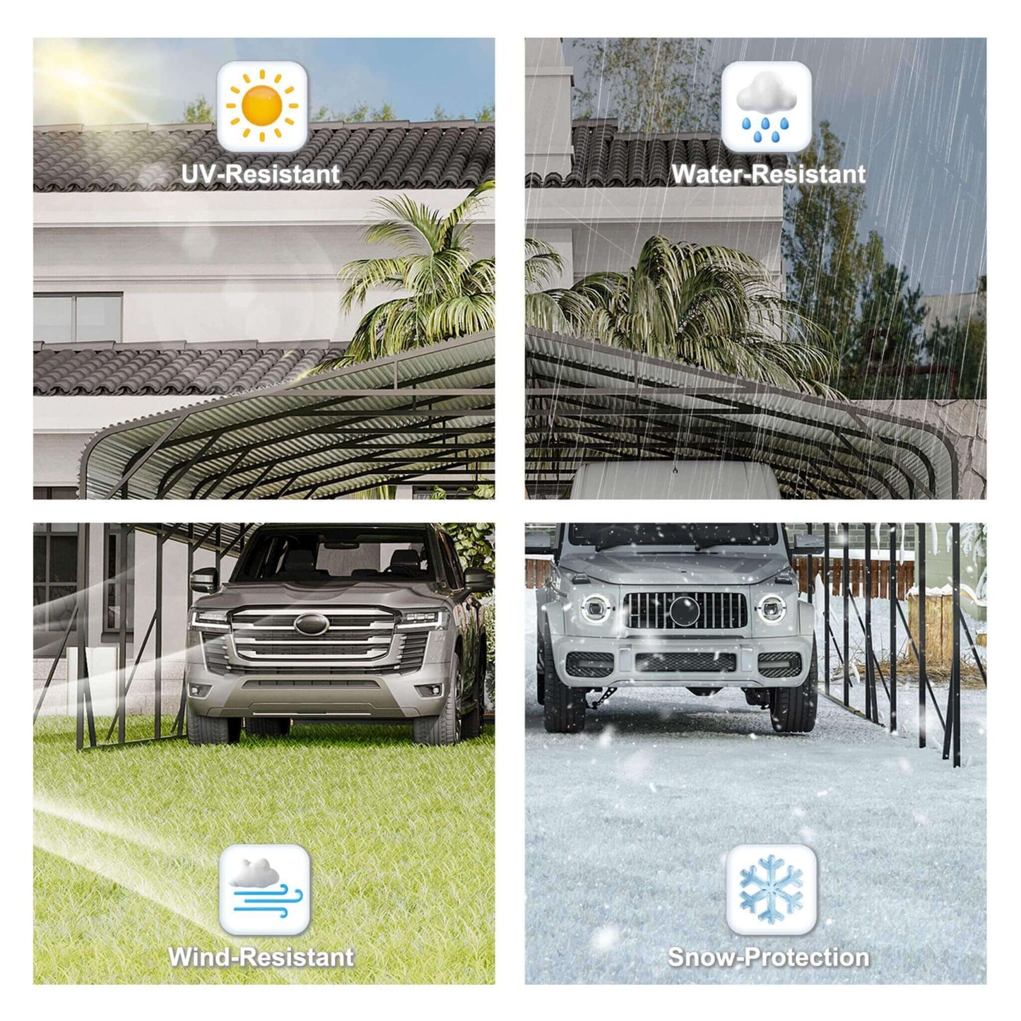 [20X30FT] Alora Heavy-Duty Wind-Resistant Steel Roof Carport With Triangular Frame (SAK94812)